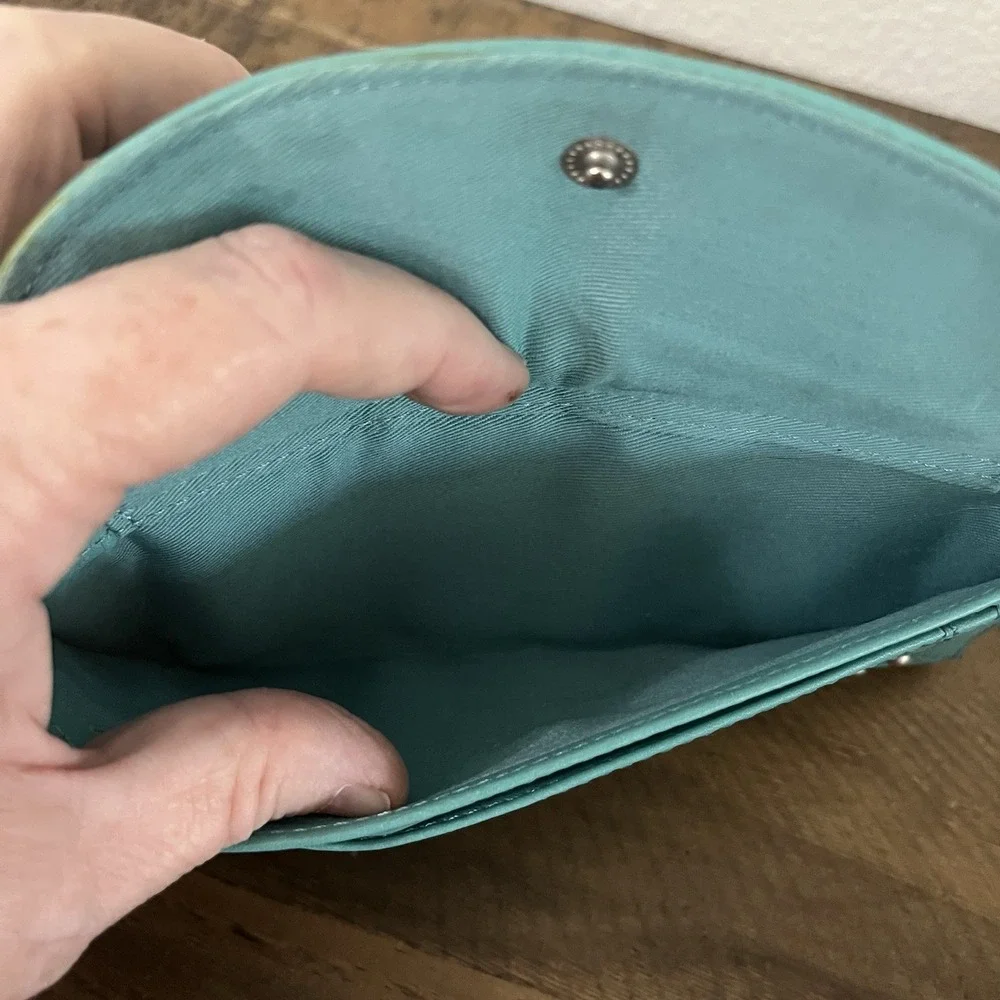 Fossil Jori‎ Flap Clutch Teal Leather Zip Wallet